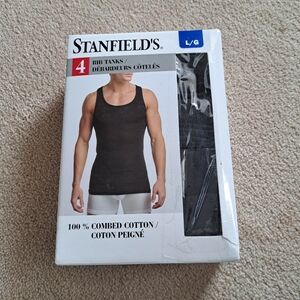 Stanfield's Black Tanks Ribbed Men's Size Large Cotton 4 Pack Tank Top NEW